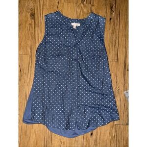 G Collection Cotton Women's Size Small Blue Polka Dot Button Front Sleeveless I